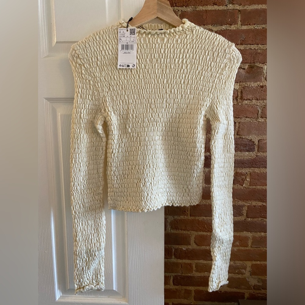 Mango Perkins Neck Pucker Sweater New With Tags